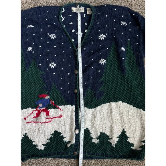 Vintage Marsh Landing Hand Knit Blue Christmas Winter Ski Sweater - Size Large - Picture 7 of 9